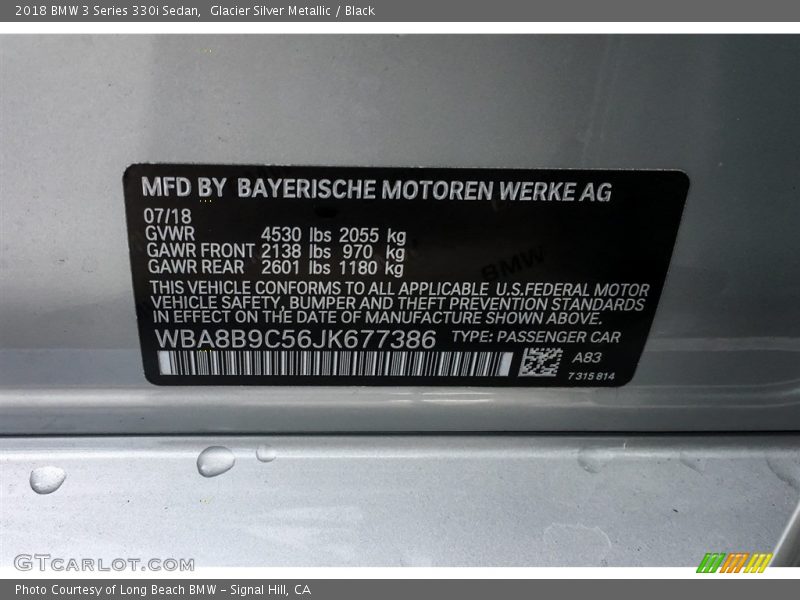 Glacier Silver Metallic / Black 2018 BMW 3 Series 330i Sedan