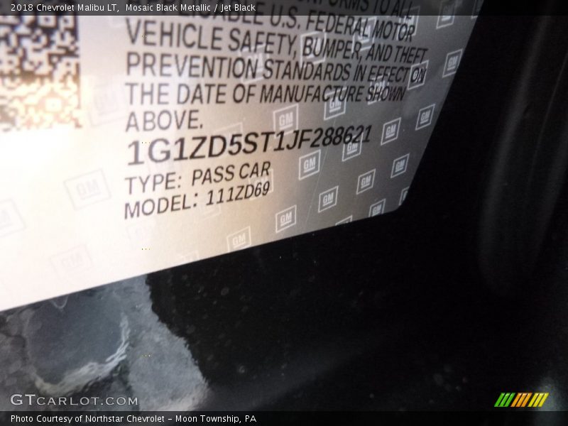 Mosaic Black Metallic / Jet Black 2018 Chevrolet Malibu LT