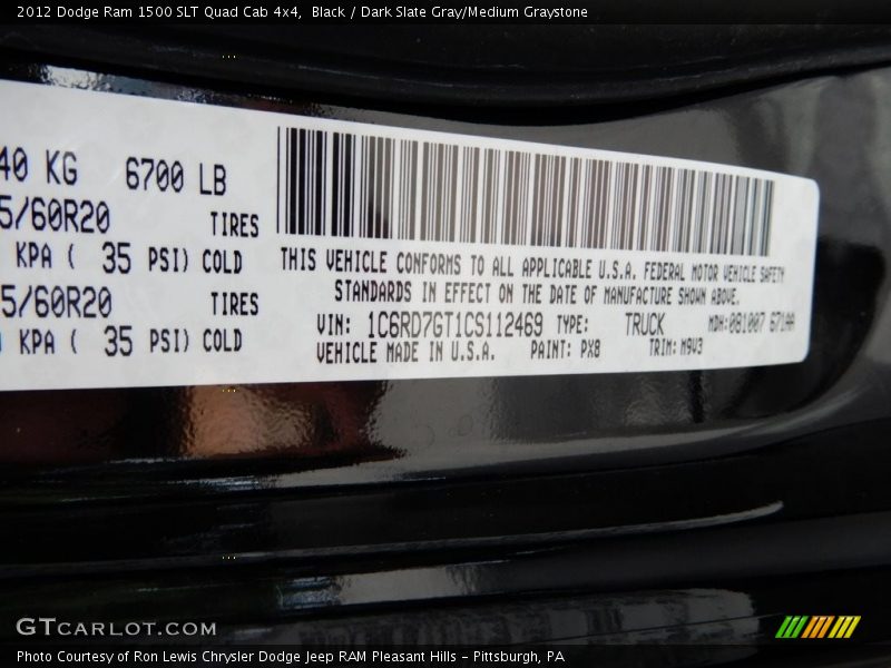 Black / Dark Slate Gray/Medium Graystone 2012 Dodge Ram 1500 SLT Quad Cab 4x4