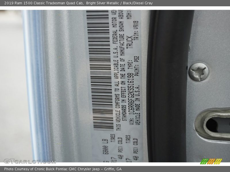 2019 1500 Classic Tradesman Quad Cab Bright Silver Metallic Color Code PS2