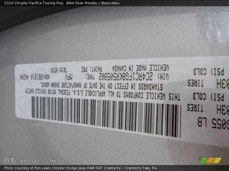 Billet Silver Metallic / Black/Alloy 2019 Chrysler Pacifica Touring Plus