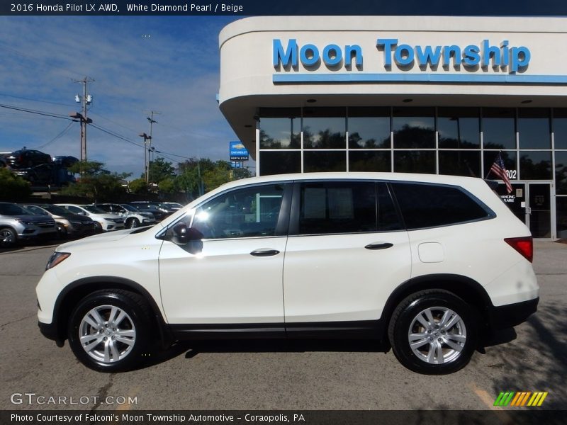 White Diamond Pearl / Beige 2016 Honda Pilot LX AWD