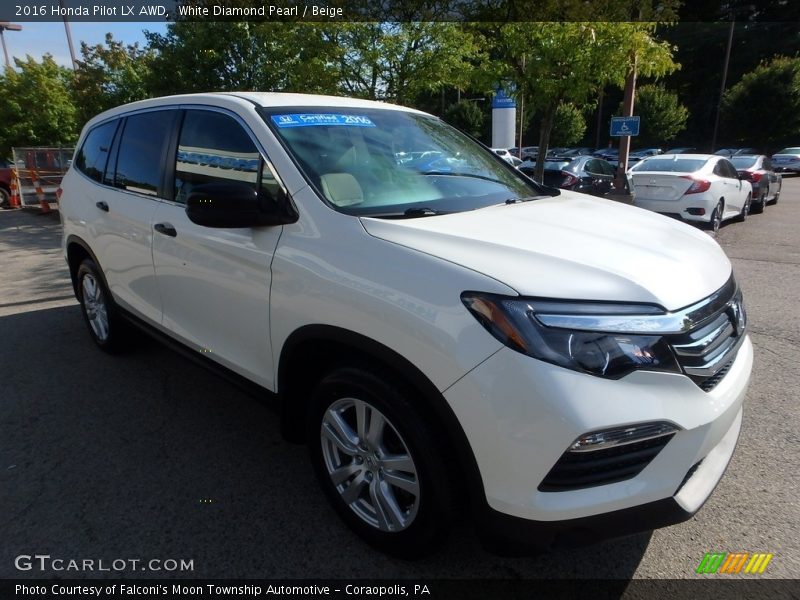 White Diamond Pearl / Beige 2016 Honda Pilot LX AWD