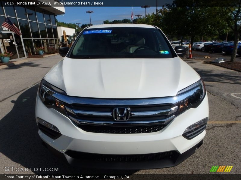White Diamond Pearl / Beige 2016 Honda Pilot LX AWD