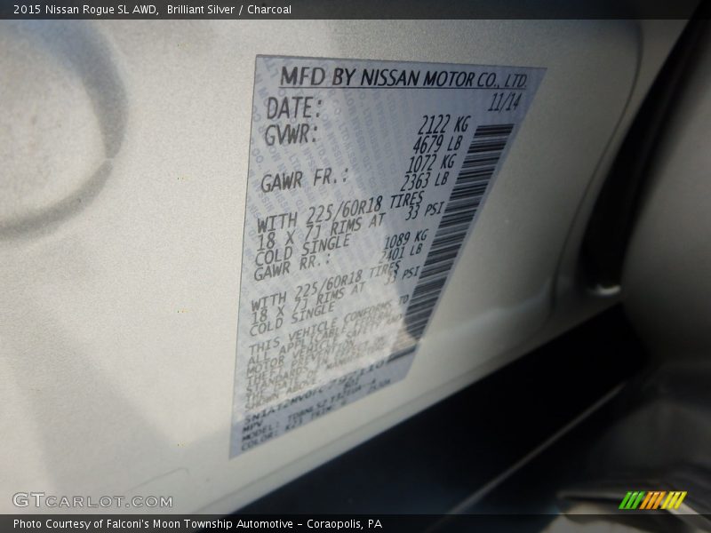 Brilliant Silver / Charcoal 2015 Nissan Rogue SL AWD