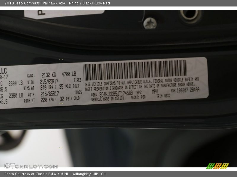 Rhino / Black/Ruby Red 2018 Jeep Compass Trailhawk 4x4