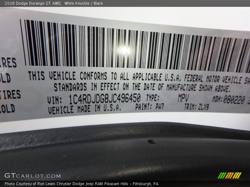 White Knuckle / Black 2018 Dodge Durango GT AWD