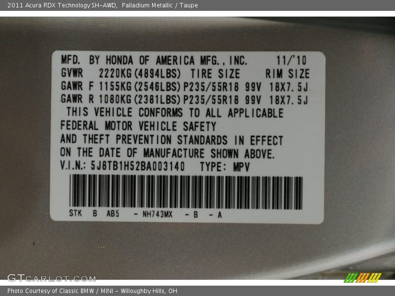 Palladium Metallic / Taupe 2011 Acura RDX Technology SH-AWD
