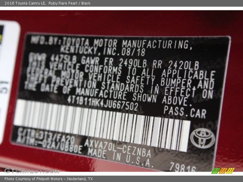 Ruby Flare Pearl / Black 2018 Toyota Camry LE