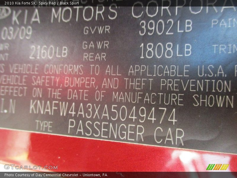 Spicy Red / Black Sport 2010 Kia Forte SX