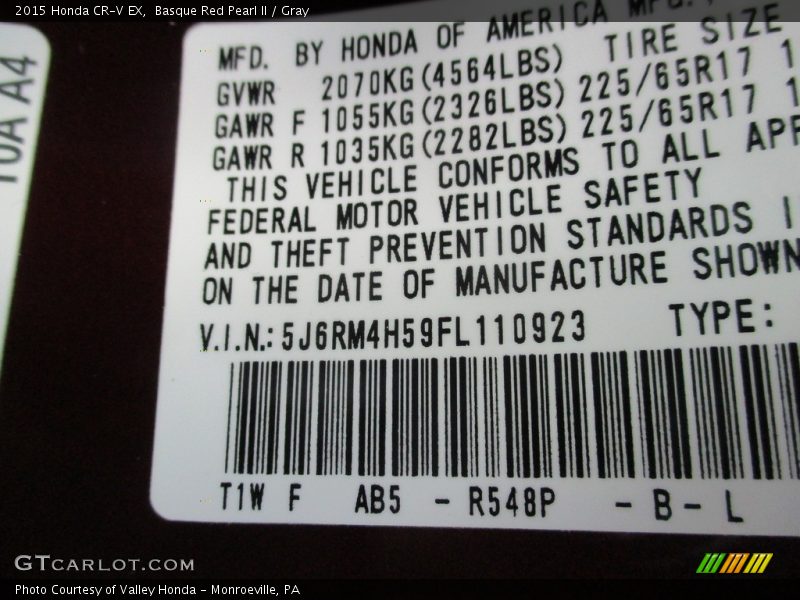 Basque Red Pearl II / Gray 2015 Honda CR-V EX