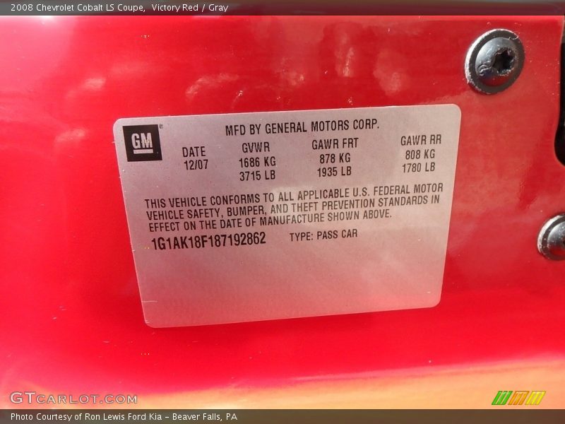 Victory Red / Gray 2008 Chevrolet Cobalt LS Coupe