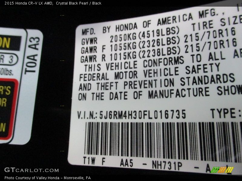 Crystal Black Pearl / Black 2015 Honda CR-V LX AWD