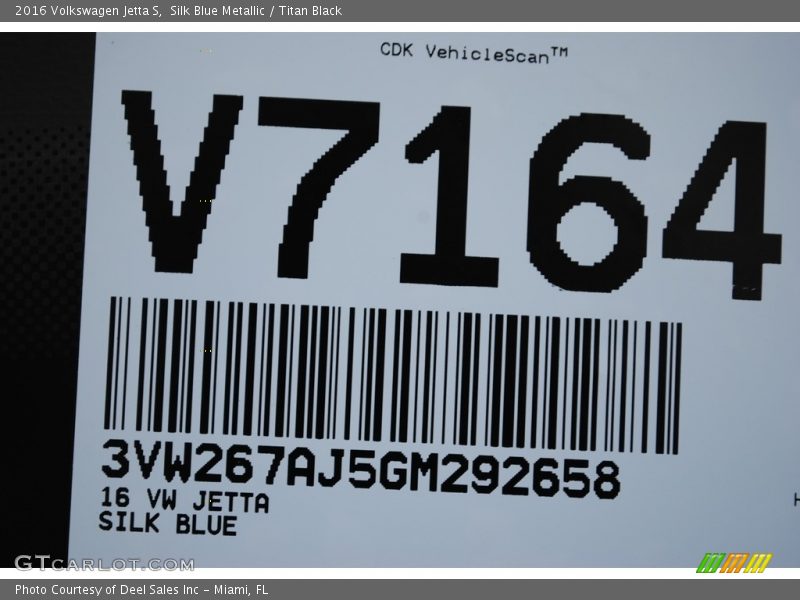 Silk Blue Metallic / Titan Black 2016 Volkswagen Jetta S