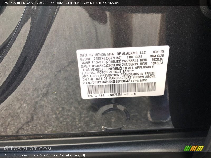 Graphite Luster Metallic / Graystone 2016 Acura MDX SH-AWD Technology