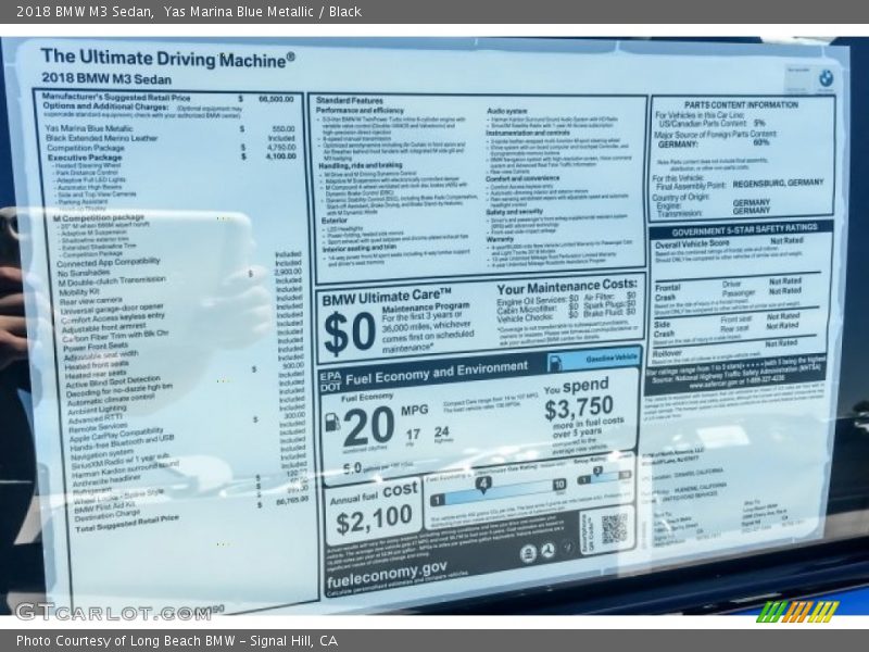 Yas Marina Blue Metallic / Black 2018 BMW M3 Sedan