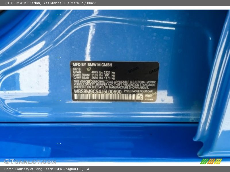 Yas Marina Blue Metallic / Black 2018 BMW M3 Sedan