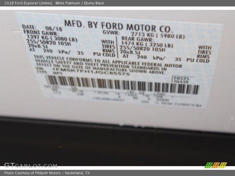 White Platinum / Ebony Black 2018 Ford Explorer Limited