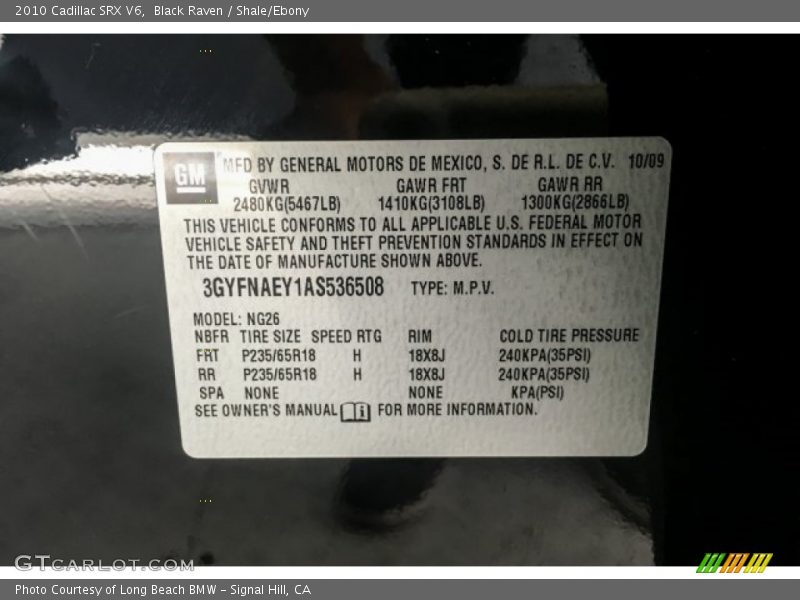 Black Raven / Shale/Ebony 2010 Cadillac SRX V6