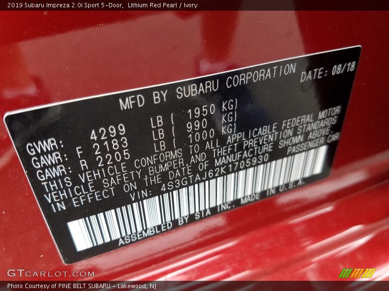 Lithium Red Pearl / Ivory 2019 Subaru Impreza 2.0i Sport 5-Door