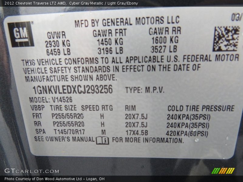 Cyber Gray Metallic / Light Gray/Ebony 2012 Chevrolet Traverse LTZ AWD