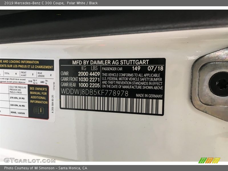 2019 C 300 Coupe Polar White Color Code 149