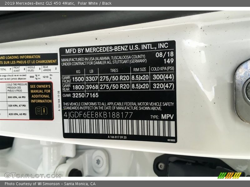 2019 GLS 450 4Matic Polar White Color Code 149