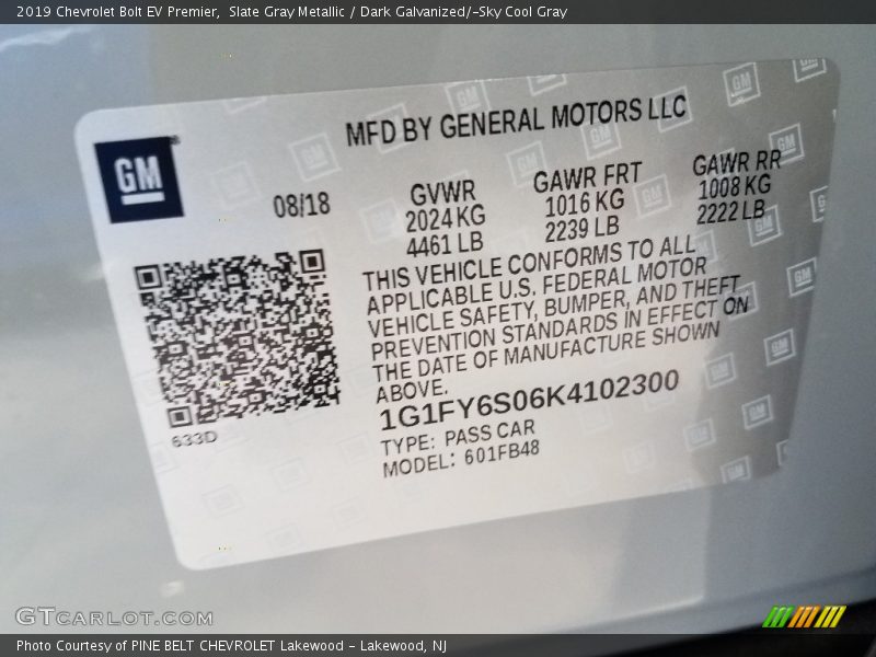Slate Gray Metallic / Dark Galvanized/­Sky Cool Gray 2019 Chevrolet Bolt EV Premier