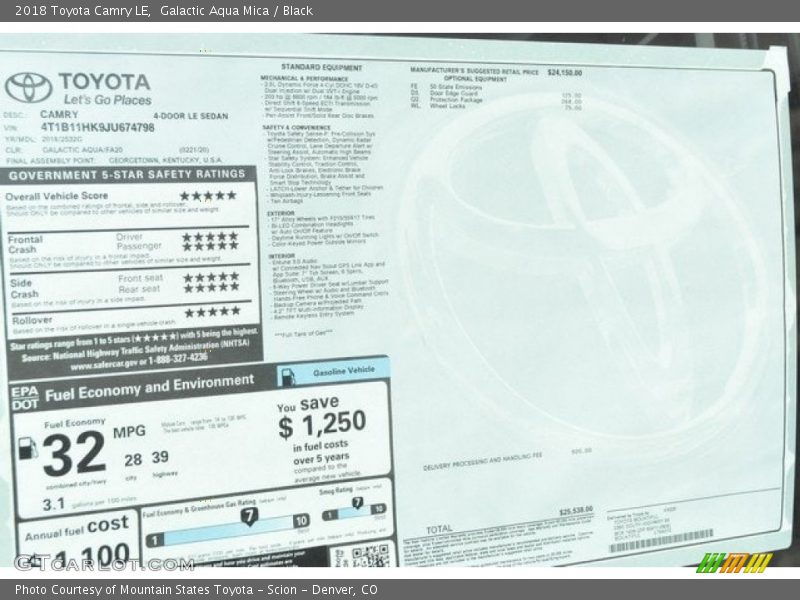 Galactic Aqua Mica / Black 2018 Toyota Camry LE