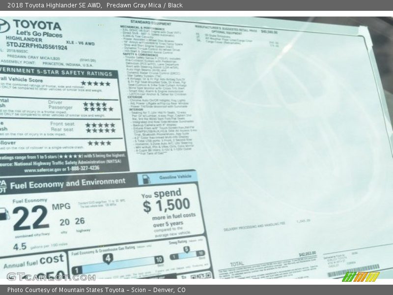 Predawn Gray Mica / Black 2018 Toyota Highlander SE AWD