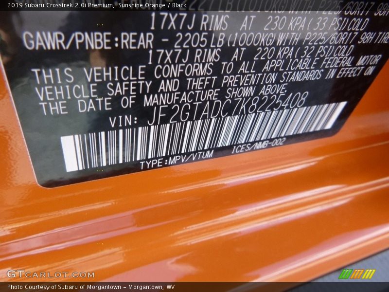 Sunshine Orange / Black 2019 Subaru Crosstrek 2.0i Premium