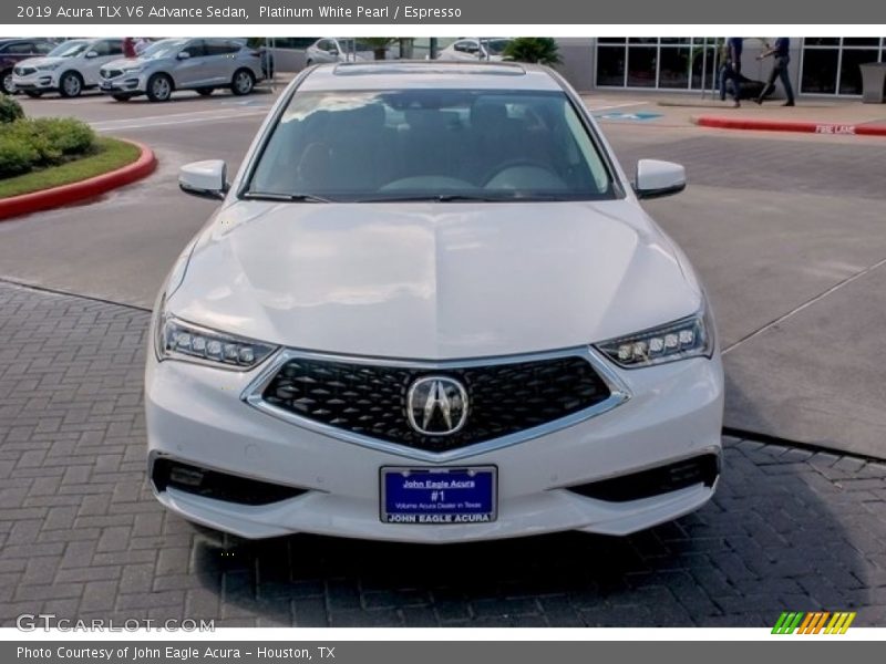 Platinum White Pearl / Espresso 2019 Acura TLX V6 Advance Sedan