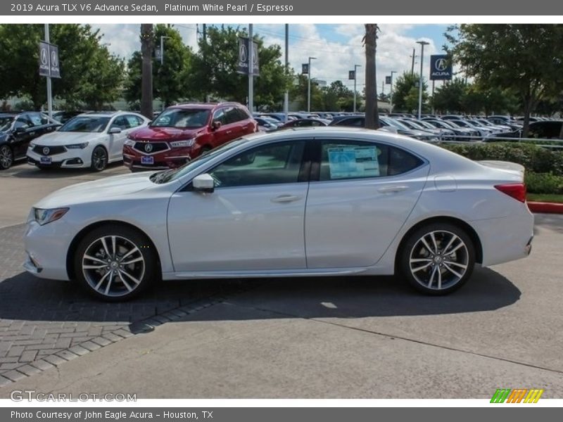 Platinum White Pearl / Espresso 2019 Acura TLX V6 Advance Sedan