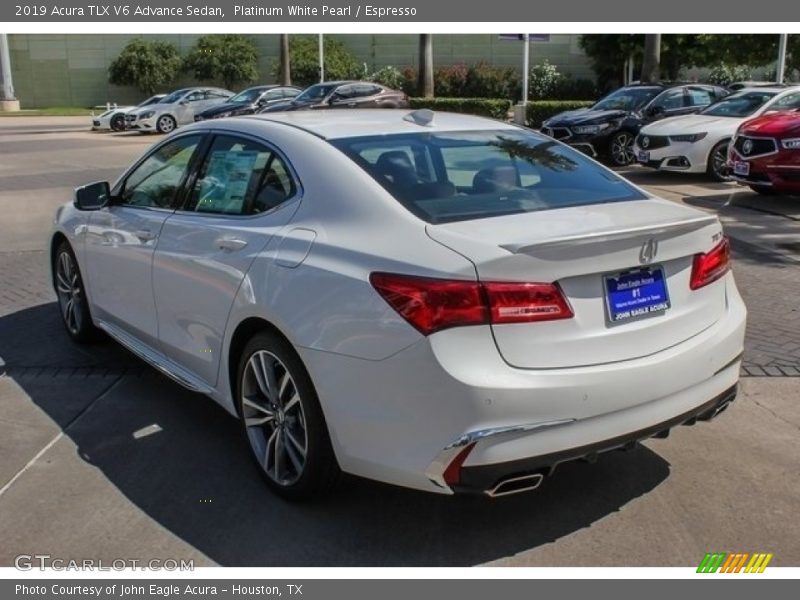 Platinum White Pearl / Espresso 2019 Acura TLX V6 Advance Sedan