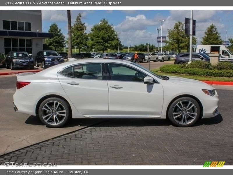 Platinum White Pearl / Espresso 2019 Acura TLX V6 Advance Sedan