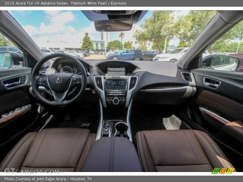 Platinum White Pearl / Espresso 2019 Acura TLX V6 Advance Sedan
