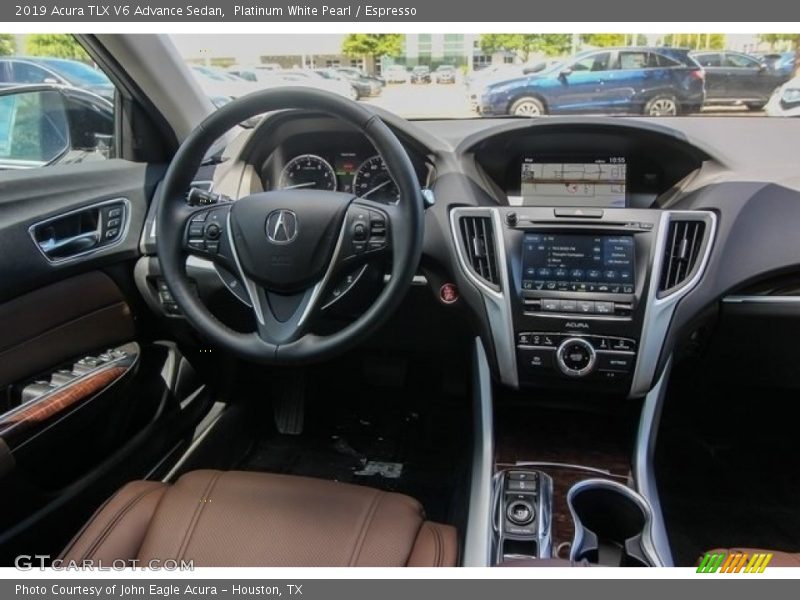 Platinum White Pearl / Espresso 2019 Acura TLX V6 Advance Sedan