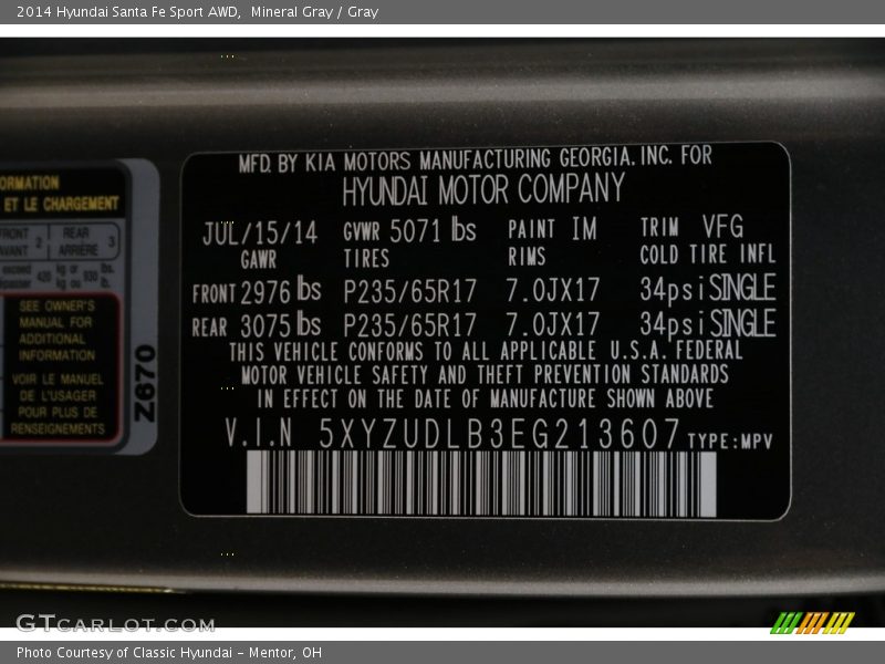 Mineral Gray / Gray 2014 Hyundai Santa Fe Sport AWD