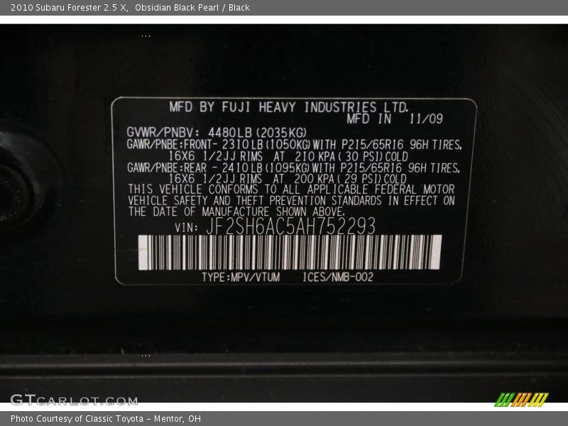 Obsidian Black Pearl / Black 2010 Subaru Forester 2.5 X