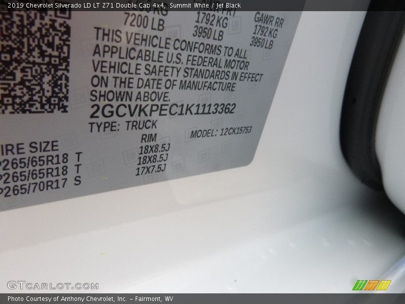 Summit White / Jet Black 2019 Chevrolet Silverado LD LT Z71 Double Cab 4x4