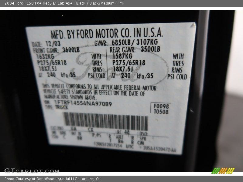 Black / Black/Medium Flint 2004 Ford F150 FX4 Regular Cab 4x4