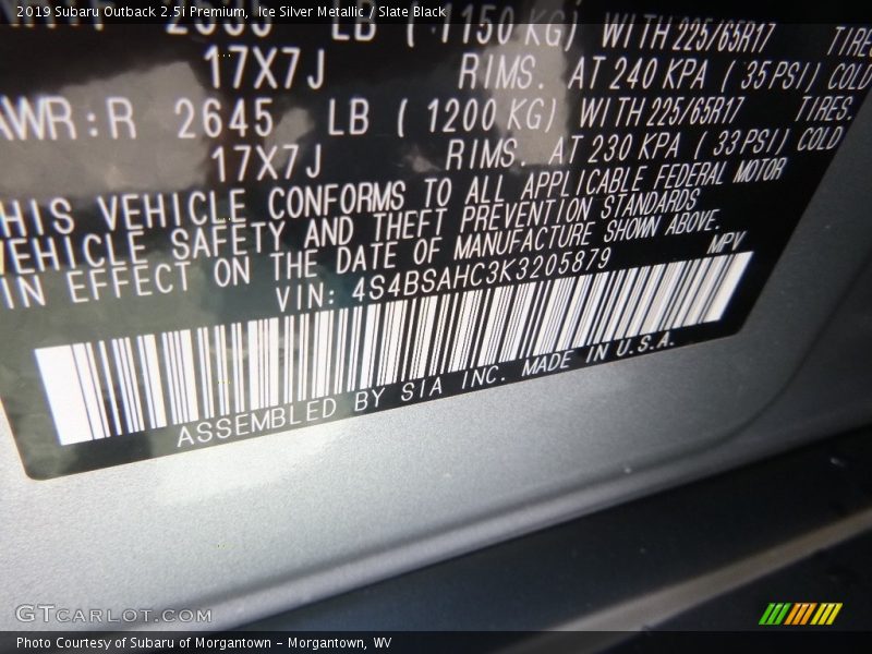 Ice Silver Metallic / Slate Black 2019 Subaru Outback 2.5i Premium