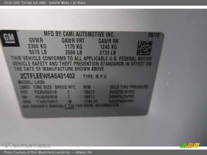 Summit White / Jet Black 2010 GMC Terrain SLE AWD