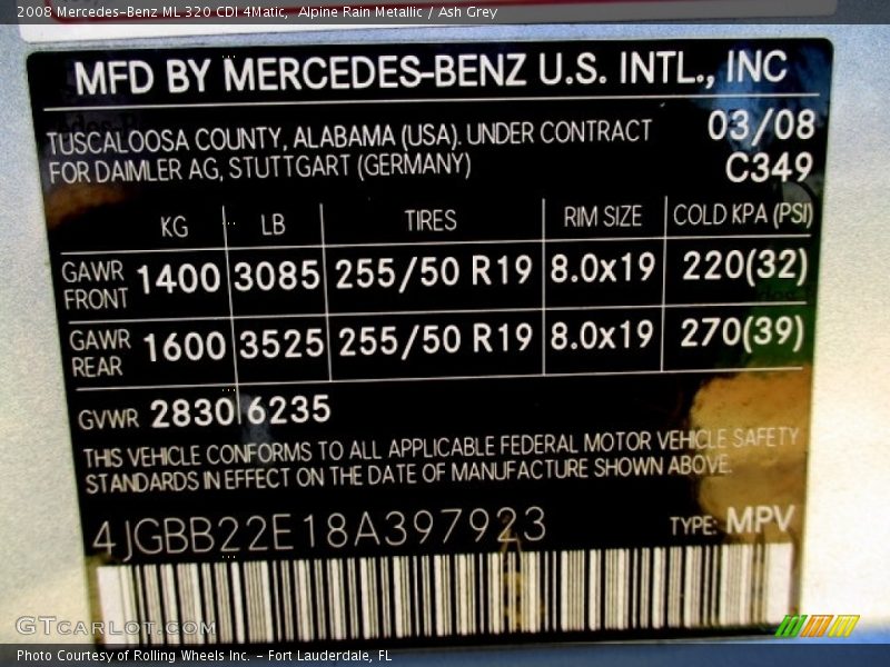 Alpine Rain Metallic / Ash Grey 2008 Mercedes-Benz ML 320 CDI 4Matic