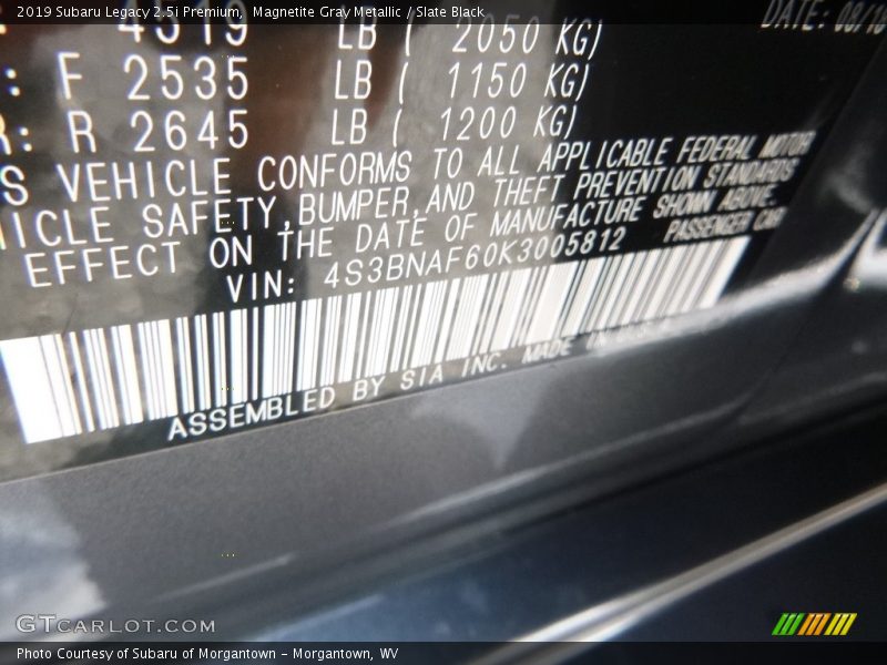 Magnetite Gray Metallic / Slate Black 2019 Subaru Legacy 2.5i Premium