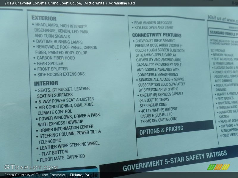 Arctic White / Adrenaline Red 2019 Chevrolet Corvette Grand Sport Coupe