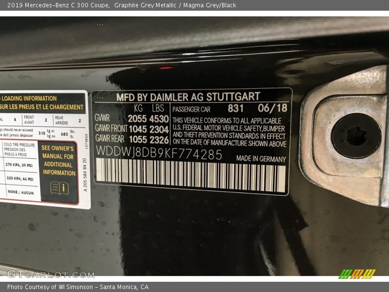2019 C 300 Coupe Graphite Grey Metallic Color Code 831