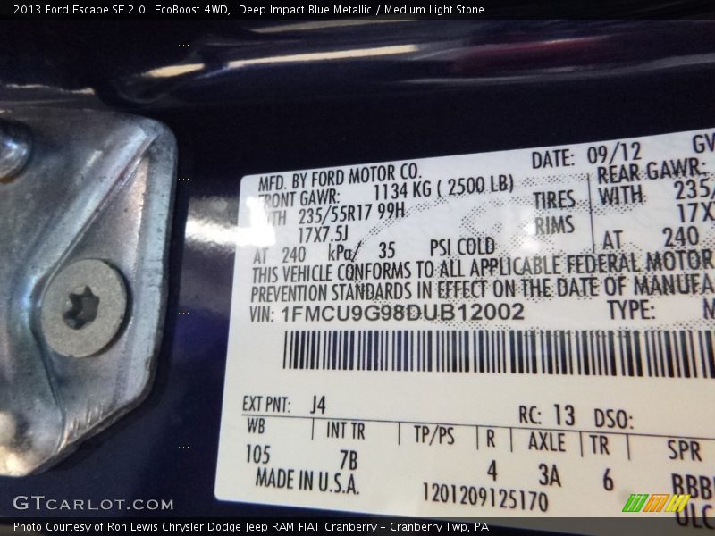 Deep Impact Blue Metallic / Medium Light Stone 2013 Ford Escape SE 2.0L EcoBoost 4WD