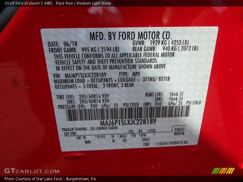 Race Red / Medium Light Stone 2018 Ford EcoSport S 4WD