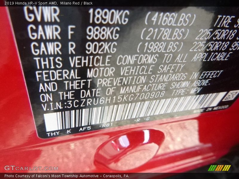 Milano Red / Black 2019 Honda HR-V Sport AWD